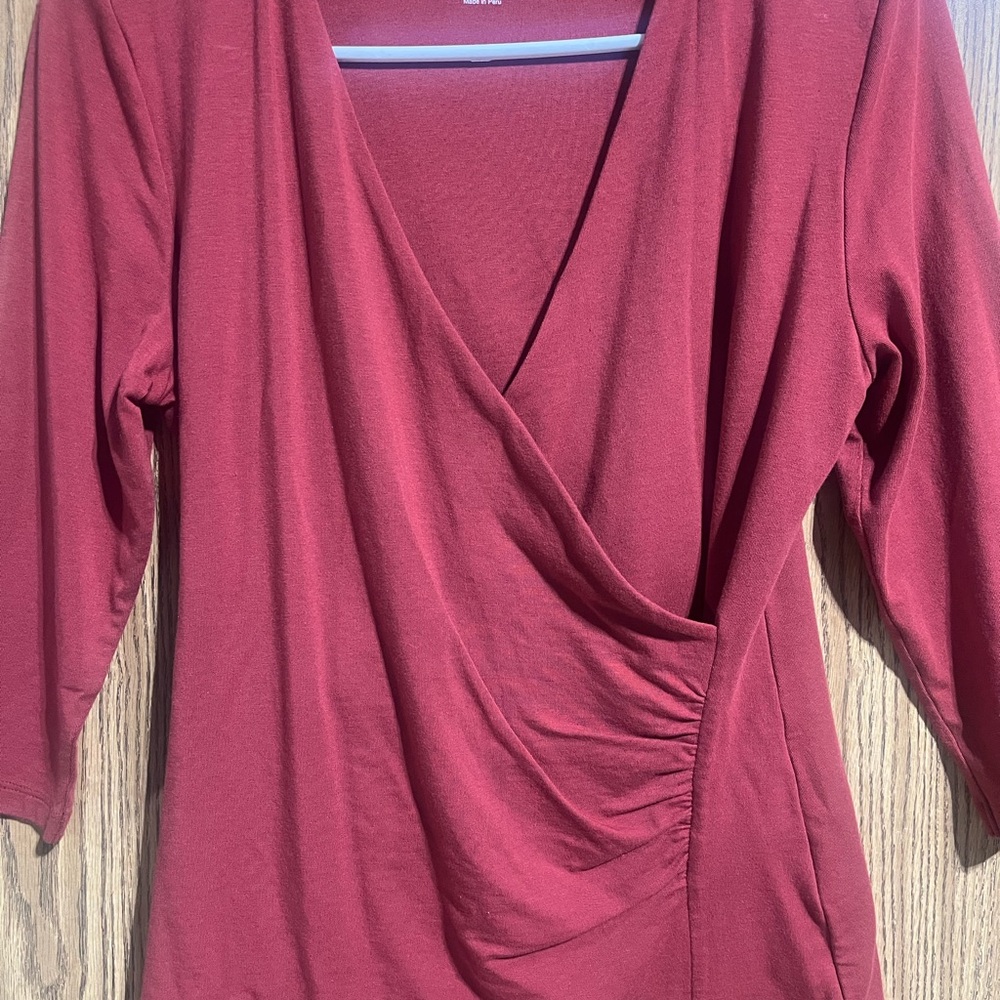 Soft Surroundings Deep Red Wrap Blouse